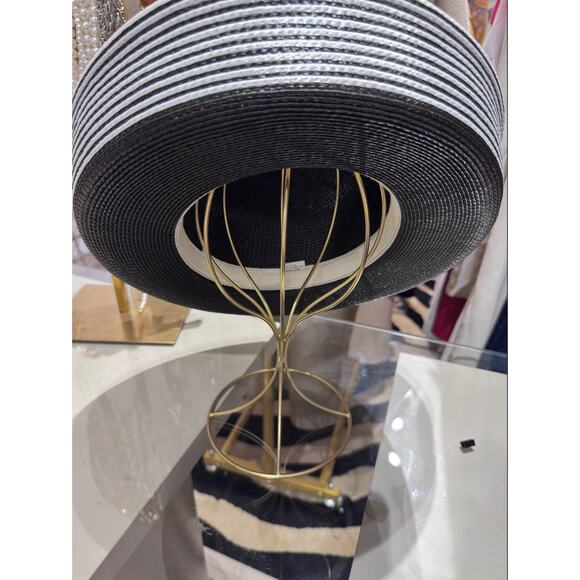 Black and White Striped Wide Brim Hat Woven Statement Sun Hat Dress Hat main image 5
